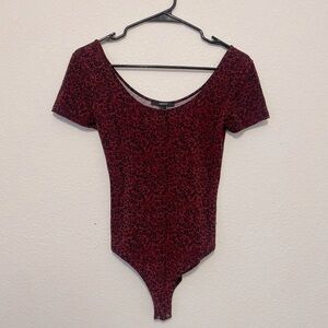 Red and Black Flower Print Body Suit from Forever 21
